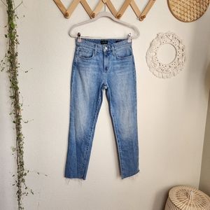 Joe's The Lara Mid Rise Cigarette Ankle Jeans Women's 27 Blue Raw Hem Acid Wash